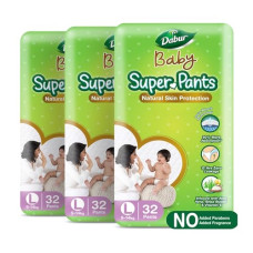 Deals, Discounts & Offers on Baby Care - Dabur Baby Super Pants - L (32 Pieces, Pack of 3) | 9-14 kg | Insta-Absorb Technology | Diapers Infused with Aloe Vera, Shea Butter & Vitamin E | No Added Parabens, Added Fragrances