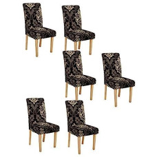 Deals and Offers on - Cortina Dining Chair Slipcover | Protection Chair Cover | Damask Print, Removable, Washable | Universal Fit Soft Stretchy Polyester Spandex | Hotel, Marriage, Wedding | Pack of 6, Black Brown Deals, Discounts & Offers on - Cortina Dining Chair Slipcover | Protection Chair Cover | Damask Print, Removable, Washable | Universal Fit Soft Stretchy Polyester Spandex | Hotel, Marriage, Wedding | Pack of 6, Black Brown