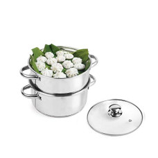 Deals, Discounts & Offers on Cookware - CELLO Steelox Induction Compatible Stainless Steel Multi Purpose Steamer/Modak Maker With Glass Lid, 18Cm, 3 x 3.15 x 2.16 Meters, 3 liter