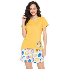 Deals, Discounts & Offers on Women - Clovia Women's Cotton Printed T-Shirt & Shorts Set