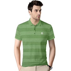 Deals, Discounts & Offers on Men - [Sizes S, M] EYEBOGLER Men's Trendy Polo Neck Half Sleeves Regular Fit Striped T-Shirt