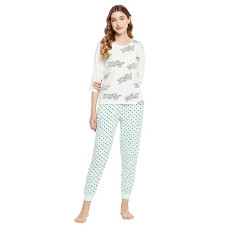 Deals, Discounts & Offers on Women - Clovia Women's Cotton Printed Top & Pyjama in White