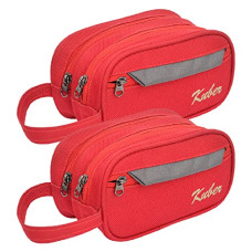 Deals and Offers on - Kuber Industries Canvas Toiletry Organizer|Portable & Durable Carrying Strip Travel Shaving Doop Kit with 2 Zipper ComparMants and Fornt Zipper Pack of 2 (Red) Deals, Discounts & Offers on - Kuber Industries Canvas Toiletry Organizer|Portable & Durable Carrying Strip Travel Shaving Doop Kit with 2 Zipper ComparMants and Fornt Zipper Pack of 2 (Red)