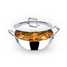 Deals, Discounts & Offers on Cookware - Kuber Industries Tri-ply Stainless Steel Kadhai with lid I Induction Base I 1.6 litres Capacity I 20cm Diameter I Extra Deep Frying Pan I Riveted Handles