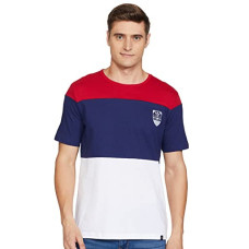 Deals and Offers on Men - Amazon Brand - House & Shields Men's Regular T-Shirt (H&S-T-PAG369-D1-A_Salsa Red&Medieval Blue M) Deals, Discounts & Offers on Men - Amazon Brand - House & Shields Men's Regular T-Shirt (H&S-T-PAG369-D1-A_Salsa Red&Medieval Blue M)