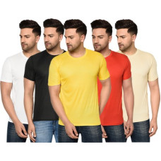 Deals, Discounts & Offers on  - [Sizes S, M, L, XXL] InkTeesPack of 3 Men Solid Round Neck Polyester Multicolor T-Shirt