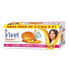 Deals and Offers on - Vivel Glycerin Bathing Bar Soap for Soft Moisturized Skin with Pure Almond Oil & Vitamin E, 1125g (125g - Pack of 9), Soap Deals, Discounts & Offers on - Vivel Glycerin Bathing Bar Soap for Soft Moisturized Skin with Pure Almond Oil & Vitamin E, 1125g (125g - Pack of 9), Soap
