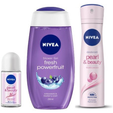 Deals and Offers on - NIVEA Pearl & Beauty Roll-on, Deodorant and Fresh Powerfruit Shower Gel (Pack of 3) Deodorant Roll-on - For Women(450 ml, Pack of 3) Deals, Discounts & Offers on - NIVEA Pearl & Beauty Roll-on, Deodorant and Fresh Powerfruit Shower Gel (Pack of 3) Deodorant Roll-on - For Women(450 ml, Pack of 3)