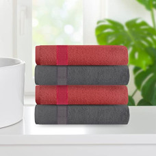 Deals, Discounts & Offers on  - @home by Nilkamal Extra Absorbent Lightweight Anti Bacterial and Odour Resistant 100% Cotton Solid Face Towel | Set Includes 4 Hand Towels | Pack of 4 - Charcoal Grey & Onion - 38 x 58 cm