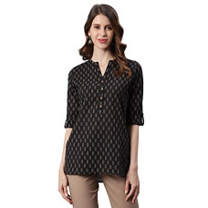 Deals, Discounts & Offers on Women - Janasya Women's Black Cotton Slub Tunic