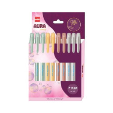 Deals, Discounts & Offers on Stationery - Cello Aura Shine Ball Pen | Blue Ink | Set of 10 Ball Pens | Long Needle Tip and Metallic Body | Best
