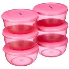 Deals and Offers on - Amazon Brand - Solimo Polypropylene Nestable Round Container 600 Ml Set Of 6, Pink Deals, Discounts & Offers on - Amazon Brand - Solimo Polypropylene Nestable Round Container 600 Ml Set Of 6, Pink