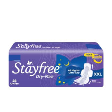 Deals, Discounts & Offers on Health & Personal Care - Stayfree Dry Max All Night XXL (28 pads) Dry Cover Sanitary Pads For Women With Wings