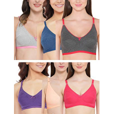 Deals, Discounts & Offers on Women - Clovia Women's Pack of 6 Cotton Non-Padded Wirefree T-Shirt Bra- (Colors and Prints May Vary)