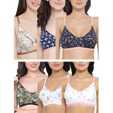 Deals, Discounts & Offers on Women - Clovia Women's Pack of 6 Cotton Non-Wired Non Padded Double Layered Bra- (Colors and Prints May Vary)