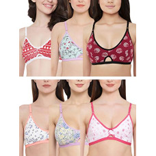 Deals, Discounts & Offers on Women - Clovia Women's Pack of 6 Cotton Rich Non-Padded Non-Wired T-Shirt Bra- (Colors and Prints May Vary)