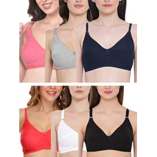 Deals, Discounts & Offers on Women - Clovia Women's Pack of 6 Cotton Rich Non-Padded Non-Wired Everyday T-Shirt Bra- (Colors and Prints May Vary)
