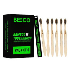 Deals, Discounts & Offers on  - Beco Compostable Bamboo Toothbrush with Ultra-Soft Charcoal activated Bristles, 100% Natural & Eco-Friendly (Pack of 6)