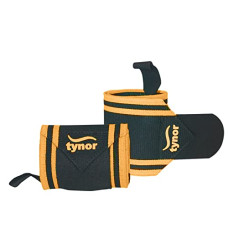 Deals, Discounts & Offers on  - Tynor Wrist Wrap With Thumb Loop, Black & Orange, Universal, Pack of 2