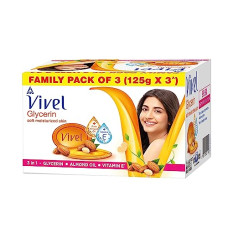Deals, Discounts & Offers on  - Vivel Glycerin Bathing Bar Soap for Soft Moisturized Skin with Pure Almond Oil & Vitamin E, 375g (125g - Pack of 3), Soap