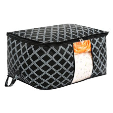 Deals, Discounts & Offers on Storage - Kuber Industries Non-Woven Check Print Jumbo Underbed Storage Bag|Clothes Organizer For Clothes, Quilts, Blankets With Handle (Black), 31 Centimeters
