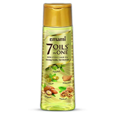 Deals, Discounts & Offers on  - Emami 7 Oils In One Non Sticky & Non Greasy Hair Oil, 20 Times Stronger Hair, Nourishes Scalp With Goodness of Almond Oil, Coconut Oil, Argan Oil & Amla Oil, 500ml