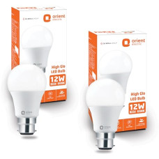 Deals, Discounts & Offers on  - Orient Electric 12W High Glow LED bulb| 180-degree wide beam angle| Voltage surge protection up to 4 kV| 6500K, Cool White| B22d base| Made in India| Pack of 2