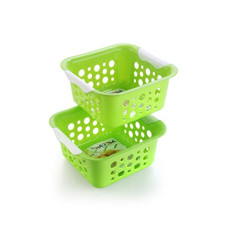 Deals, Discounts & Offers on  - Nayasa Plastic Spotty No. 1 Fruit Basket Set, 2 Piece, 1 Liter (Small, Green)