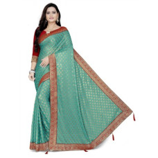 Deals, Discounts & Offers on  - RADHEYUBFloral Print, Embellished Daily Wear Lycra Blend Saree(Blue)
