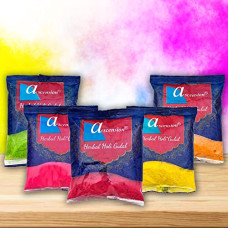 Deals, Discounts & Offers on  - Ascension Natural Holi Gulal Colour - Orange, Yellow, Red, Green and Pink Tesu Flower, Rose Petals, Marigold, Maize Starch, Food Colour - Pack of 5 (80gm x 5)