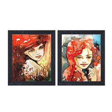 Deals, Discounts & Offers on  - RANDOM (RP-2012 Watercolor Pretty Girl Framed Paintings, Set of 2, (12