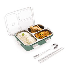 Deals, Discounts & Offers on  - Attro Bento 3 Compartment Stainless Steel Lunch Box with Steel Cutlery Inside, Heating & Water Insulation Design Use