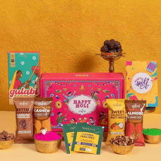 Deals, Discounts & Offers on  - Holi Gift Box - 8 Item Gift Hamper with Gulaal, Chocolate Coated Nuts, Hazelnut Chocolate Laddoo & more