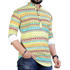 Deals, Discounts & Offers on Men - IndoPrimo Men's Poly Cotton Casual Printed Kurta Shirt