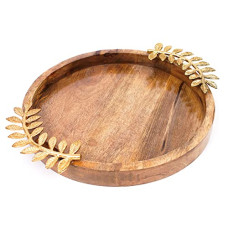 Deals, Discounts & Offers on  - ADA Handicraft Premium Mango Wood Handmade Round Serving Platter, Nested Serving Tray with Brass Designed - (Size:- 30 x 30 x 4cm)