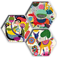 Deals, Discounts & Offers on  - SAF Set of 3 Hexagon Kid's Room Decor Modern Art 6MM MDF UV Textured Home Decorative Gift Item 12 inch x 12 inch Abstract Painting SANFHX17