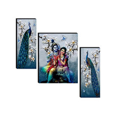 Deals, Discounts & Offers on  - SAF Set of 3 Radha Krishna with Couple Peacock UV Textured Home Decorative Item Self Adhesive Painting 18 Inch X 12 Inch SANFJM31078- Multi Color