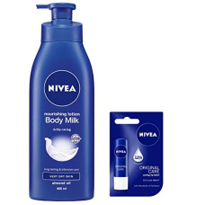 Deals, Discounts & Offers on  - NIVEA Nourishing Body Milk, 400ml With Free NIVEA Original Care Lip Balm, 4. 8g