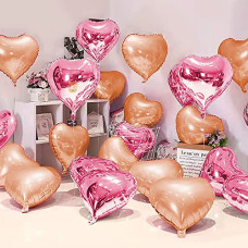 Deals, Discounts & Offers on  - Just Party 5 Pcs Gold & Pink 18 Inch Heart Shape Foil Balloons with Shiny Surface For Birthdays/Anniversary/Engagement/Baby Shower/bachelorette Party Decorations (Satin Roll & Straw Included)