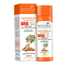 Deals, Discounts & Offers on  - Biotique Bio Sandalwood Sunscreen Ultra Soothing Face Lotion, SPF 50+ |Ultra Protective Lotion| Keeps Skin Soft, Fair and Moisturized| Water Resistant| For All Skin Types| 120ml
