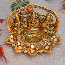 Deals, Discounts & Offers on  - Collectible India Laxmi Ganesh Saraswati Idol Diya Oil Lamp Deepak - Metal Lakshmi Ganesha Showpiece Statue - Traditional Diya