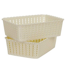 Deals, Discounts & Offers on  - Cutting EDGE Plastic Multipurpose Sturdy Storage Baskets For Cosmetics Office Fruit Vegetable Bathroom Stationary Home Basket with Handle - White (Mini, Set of 2)