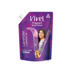 Deals, Discounts & Offers on  - Vivel Exfoliating Body Wash, Lavender & Almond Oil Shower Gel Creme, 400 ml, Liquid Refill Pouch,