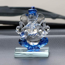 Deals, Discounts & Offers on  - eCraftIndia Blue and Transparent Double Sided Crystal Car Ganesha Showpiece