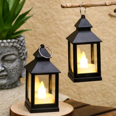 Deals, Discounts & Offers on  - Satyam Kraft 2 Pcs Flameless and Smokeless Acrylic Antique LED Lantern Hurricane Lamp and Wall Hanging Led Candle Light Holder