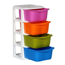 Deals, Discounts & Offers on  - CELLO Plastic Cuboid Storage Unit With 4 Drawers (White), 36.5 x 37.5 x 76.5 Centimeters
