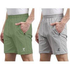 Deals, Discounts & Offers on  - INDICLUBPack of 2 Solid Men Light Green, Grey Regular Shorts, Sports Shorts, Beach Shorts