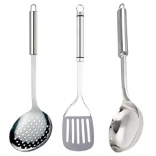 Deals, Discounts & Offers on  - Kuber Industries Multiuses Serving & Cooking Stainless Steel Kitchen Tool & Utensil, Set of 3 (Skimmer & Solid Turner & Ladle) (Silver)
