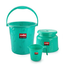 Deals, Discounts & Offers on  - CELLO Plastic Petal Bathroom Set | Sturdy And Durable | Lightweight And Rigid | Easy To Clean And Attractive Design | Small Set Of 3, Green