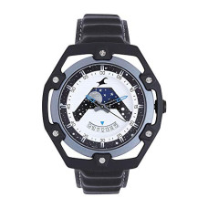 Deals, Discounts & Offers on Men - Fastrack Men Leather Space Analog White Dial Watch-3207Kl01 / 3207Kl01/3207Kl01, Band Color-Black